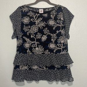 CAbi Blue & Black Floral Top